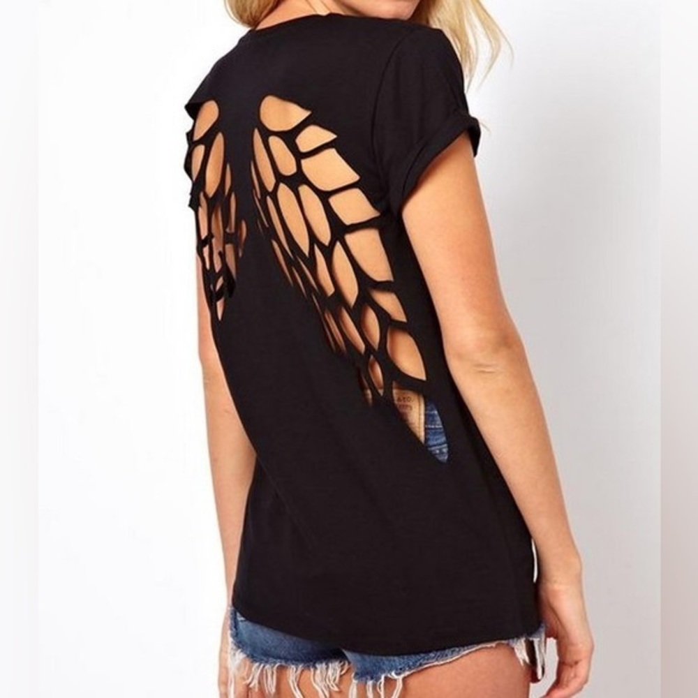 Angel🪽Wing Cut Out Black Shirt